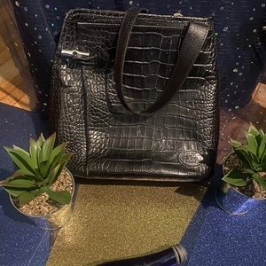 LONGCHAMP Frm FRANCE BLACK CROC LEATHER VINTAGE GORG SHOULDER CROSSBODY Bag LUX